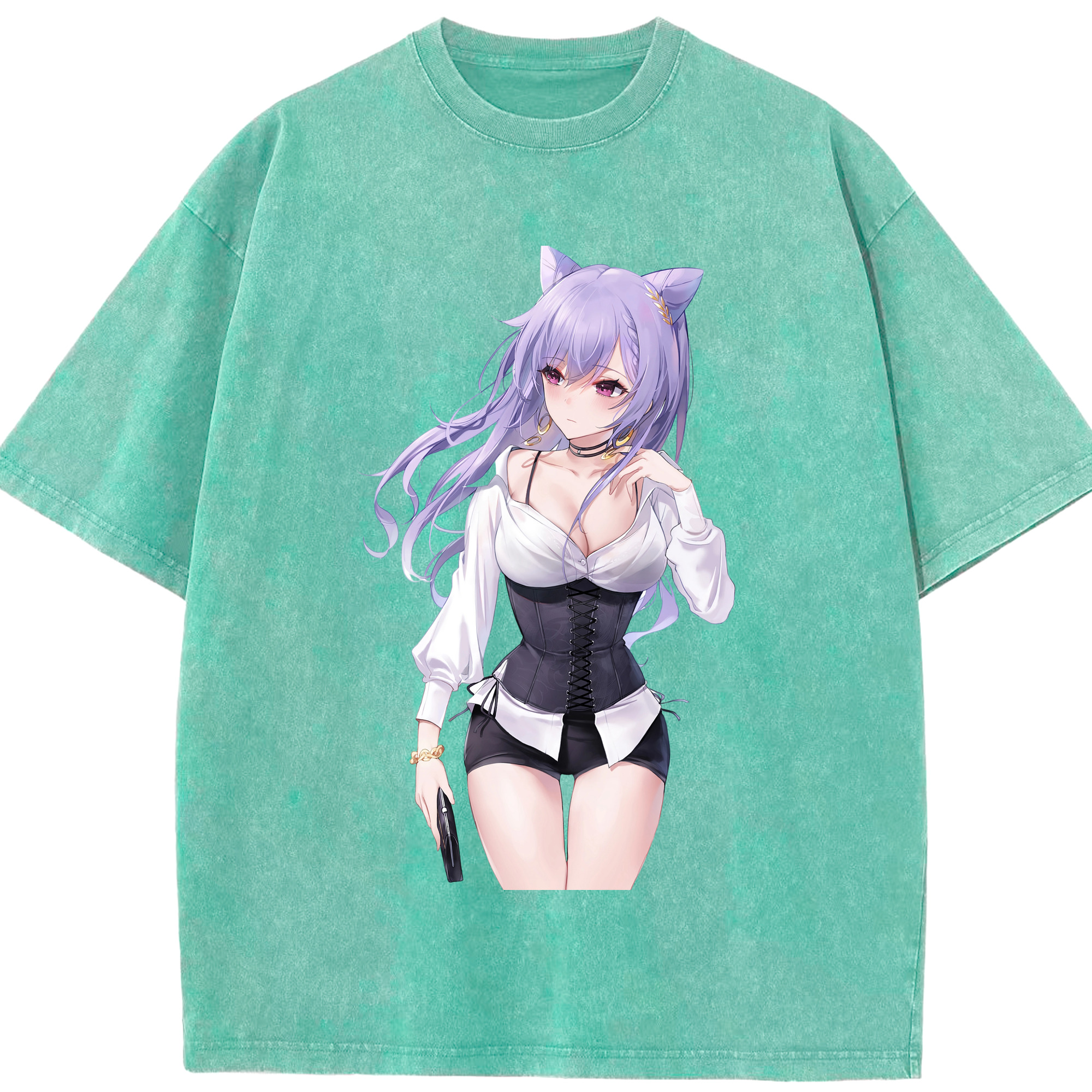 げんし神 刻晴 こくせい genshin Kokusei 綿100% ヴィンテージ風 半袖Tシャツ（フロントプリント）